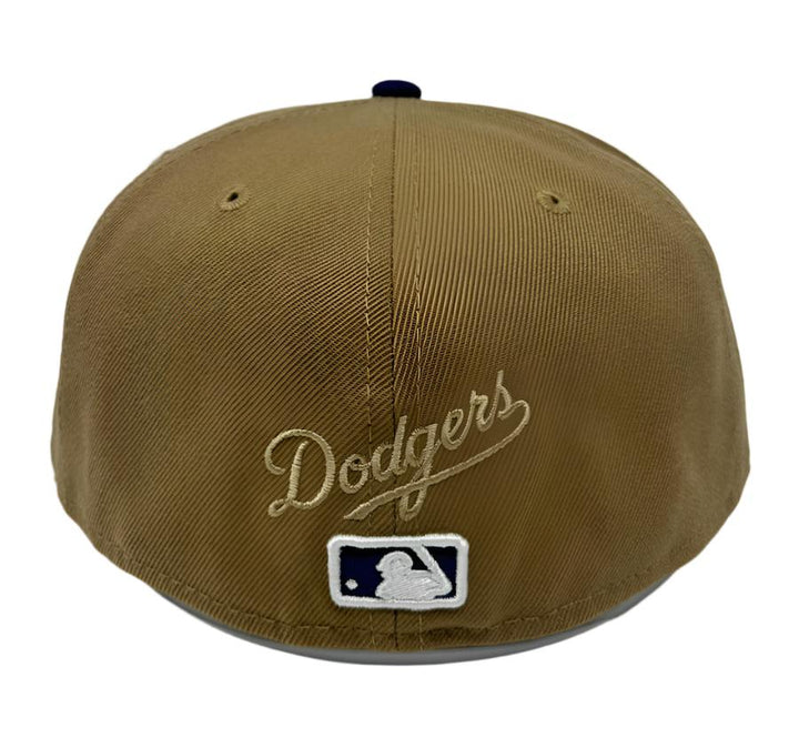 Los Angeles Dodgers Fitted New Era Classic 8-Bit Wordmark 59Fifty Cap Hat Khaki Blue - THE 4TH QUARTER