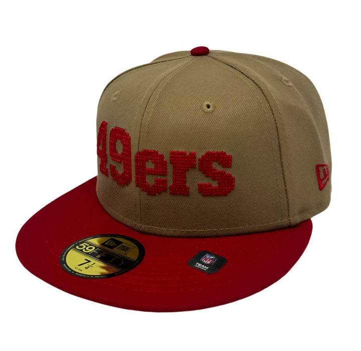 San Francisco 49ers Fitted New Era Classic 8-Bit Wordmark 59Fifty Cap Hat Khaki Red - THE 4TH QUARTER