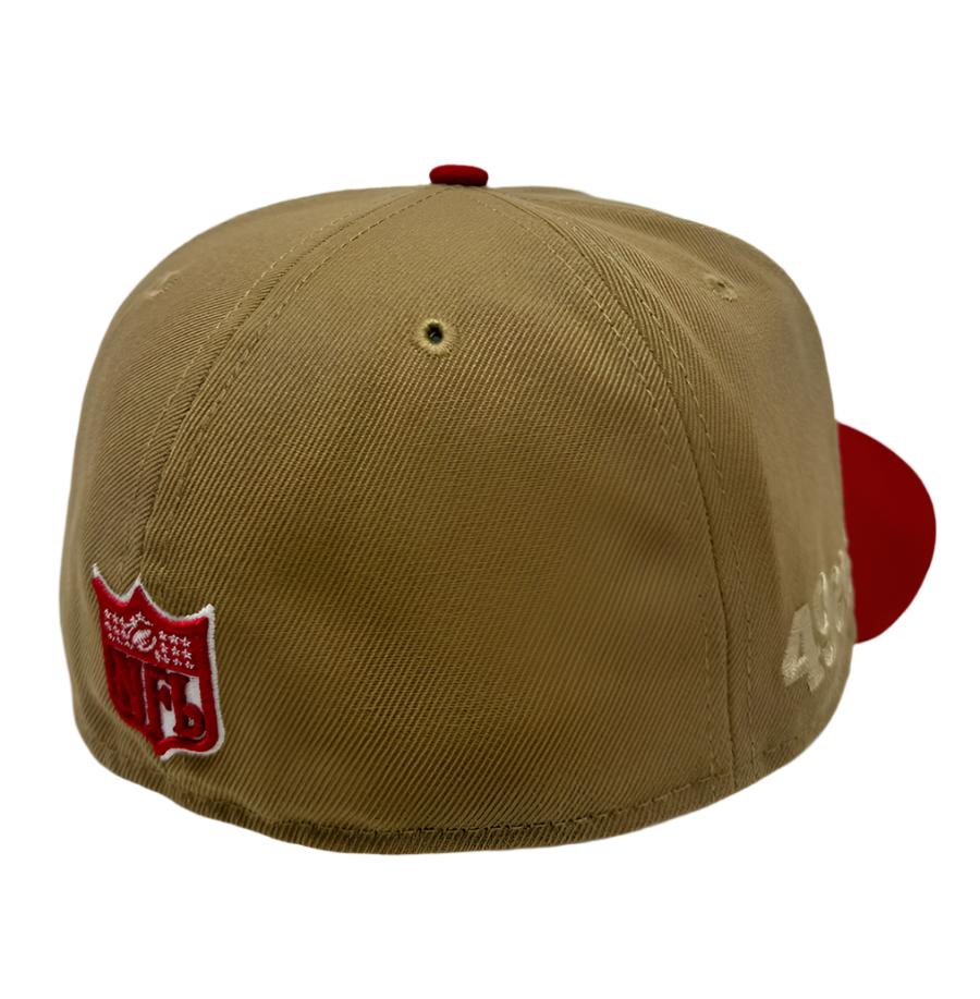 San Francisco 49ers Fitted New Era Classic 8-Bit Wordmark 59Fifty Cap Hat Khaki Red - THE 4TH QUARTER