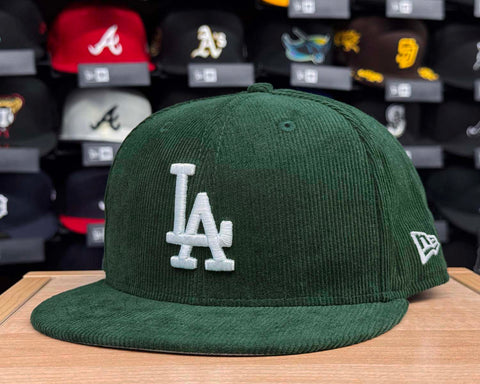 Los Angeles Dodgers Fitted New Era 59Fifty Dark Green Corduroy Cap Hat Grey UV