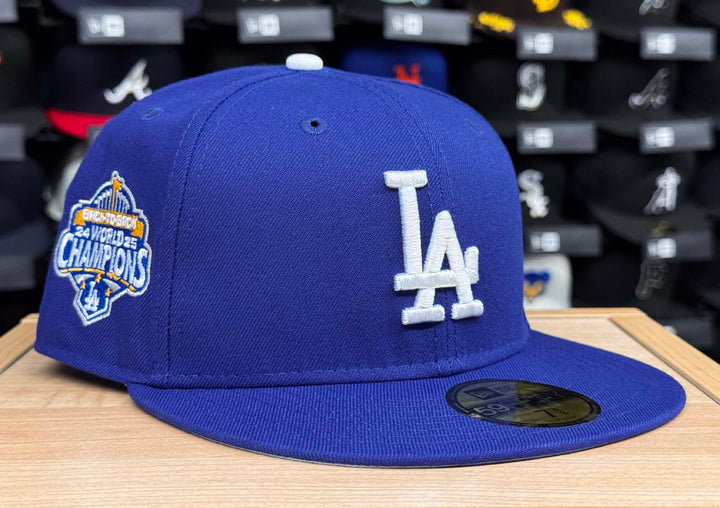 Los Angeles Dodgers Fitted New Era 59Fifty 2025 Back 2 Back WS Champions Blue Cap Hat Grey UV