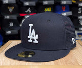 Los Angeles Dodgers Fitted New Era 59Fifty Classic Mesh Trucker Navy Cap Hat Grey UV