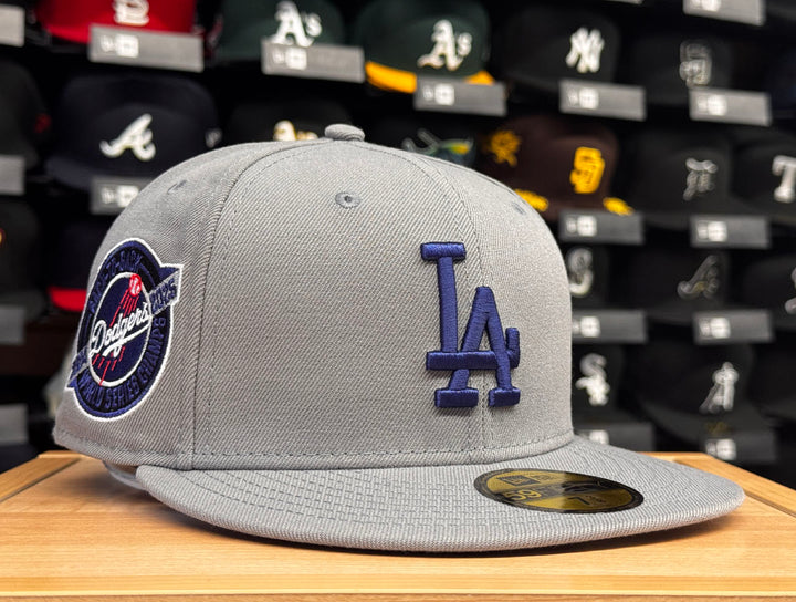 Los Angeles Dodgers Fitted New Era 59Fifty 2025 Champions Back 2 Back Storm Grey Hat Cap