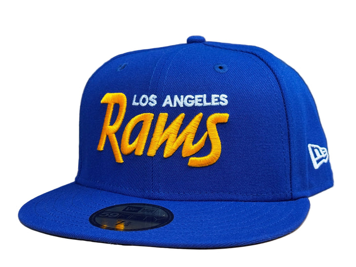 Los Angeles Rams Fitted New Era 59Fifty Script Blue Cap Hat Grey UV