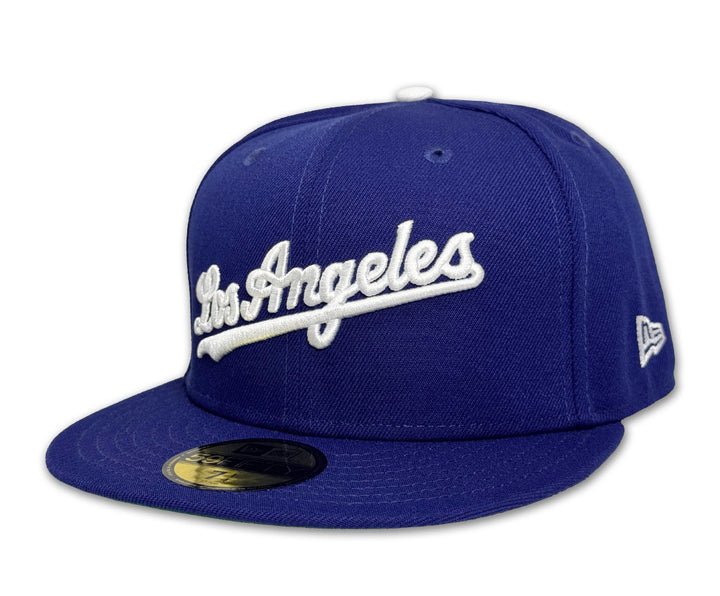Los Angeles Dodgers Fitted New Era 59Fifty City Script Blue Cap Hat Green UV