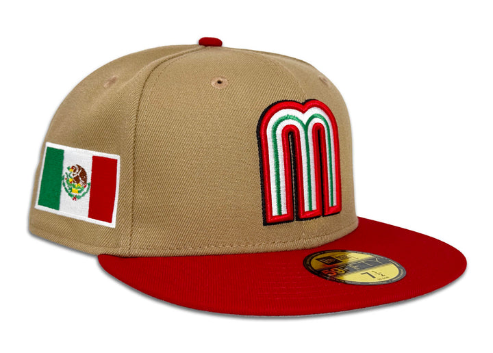 Mexico Fitted New Era 59Fifty "m" Logo Khaki Red Hat Grey UV