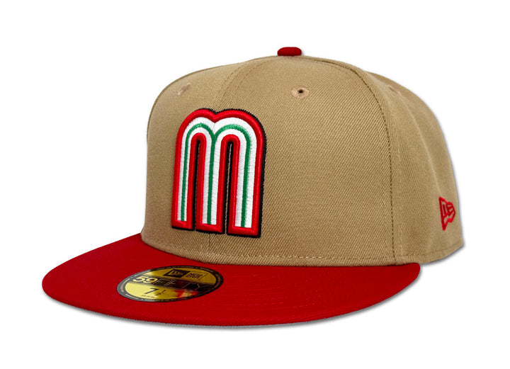 Mexico Fitted New Era 59Fifty "m" Logo Khaki Red Hat Grey UV