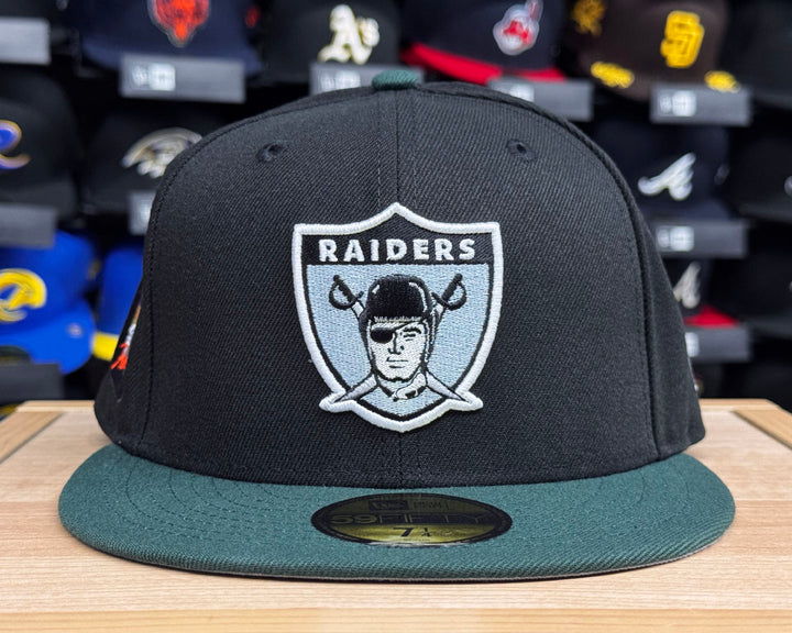 Raiders Fitted New Era 59Fifty 60s Logo Super Bowl XI Black Dark Green Cap Hat Grey UV