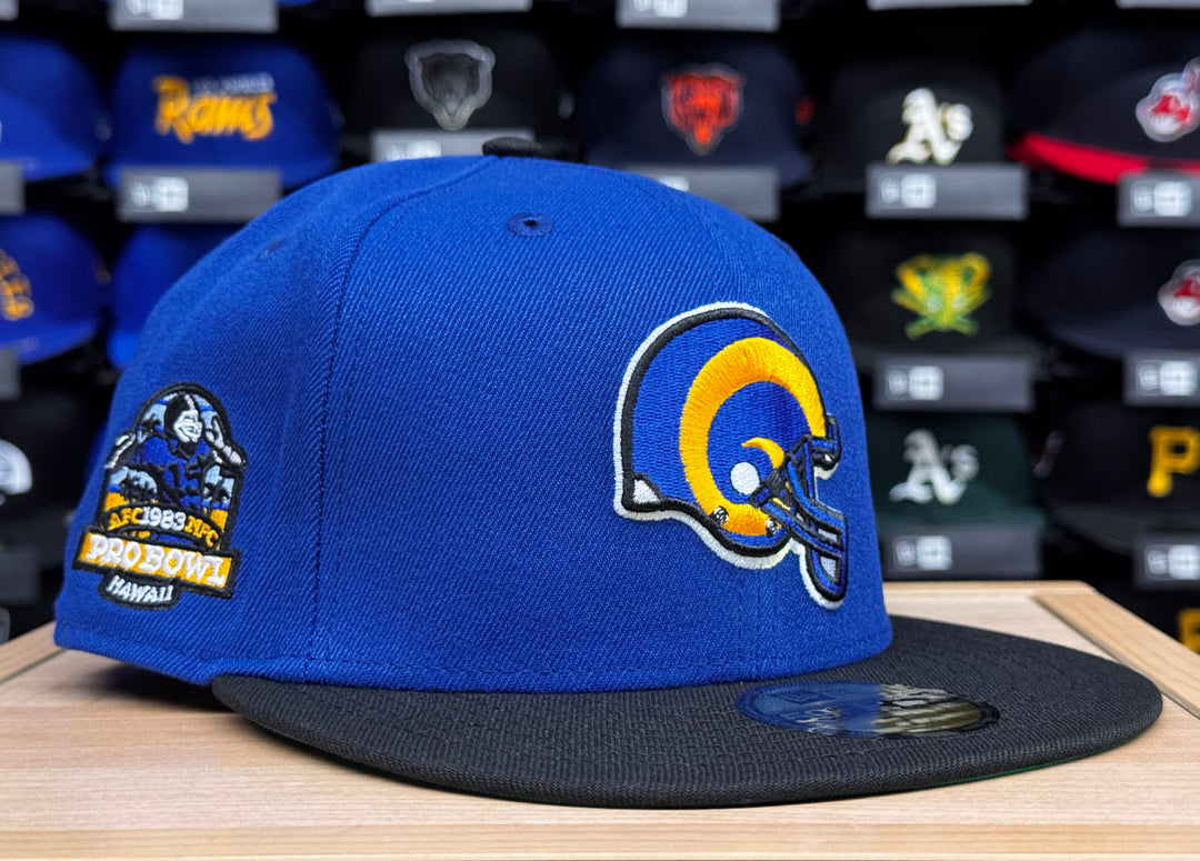 Los Angeles Rams Fitted New Era 59Fifty 1983 Pro Bowl Royal Blue Black Cap Hat Green UV