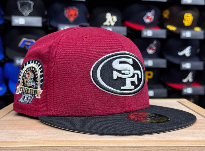 San Francisco 49ers Fitted New Era 59Fifty Super Bowl XXIV Burgundy Black Cap Hat Grey UV