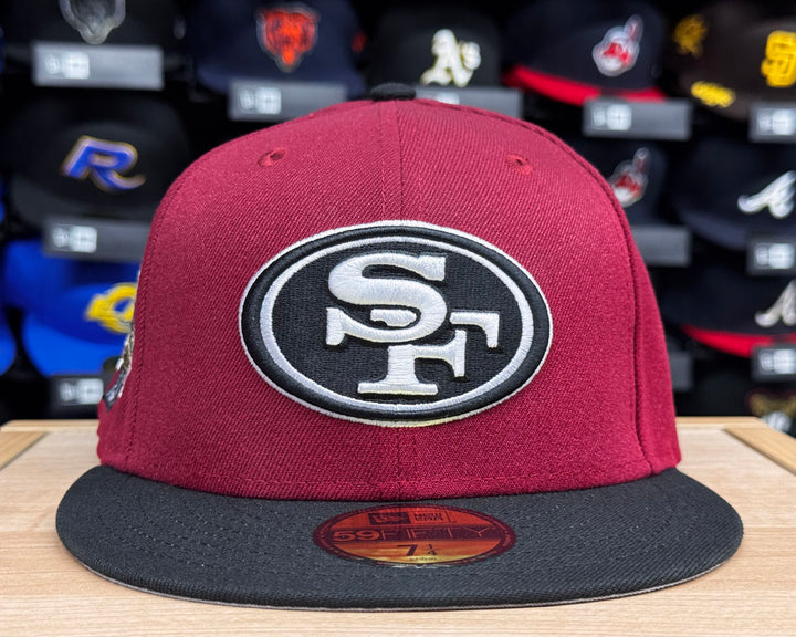 San Francisco 49ers Fitted New Era 59Fifty Super Bowl XXIV Burgundy Black Cap Hat Grey UV