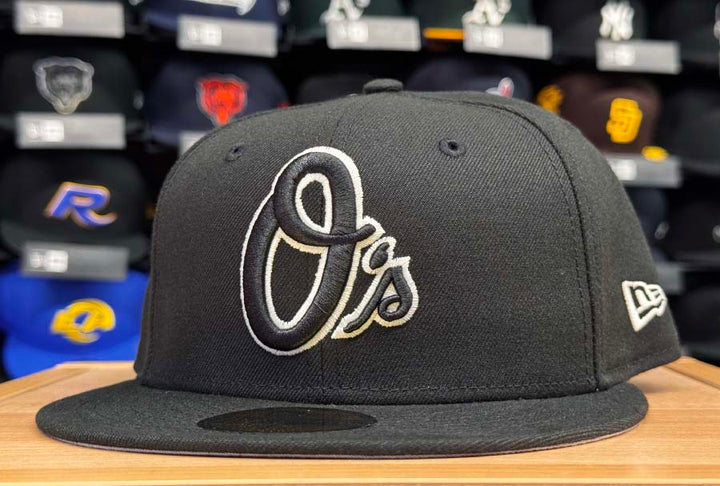 Baltimore Orioles Fitted New Era 59Fifty O Logo White Outline Black Hat Cap