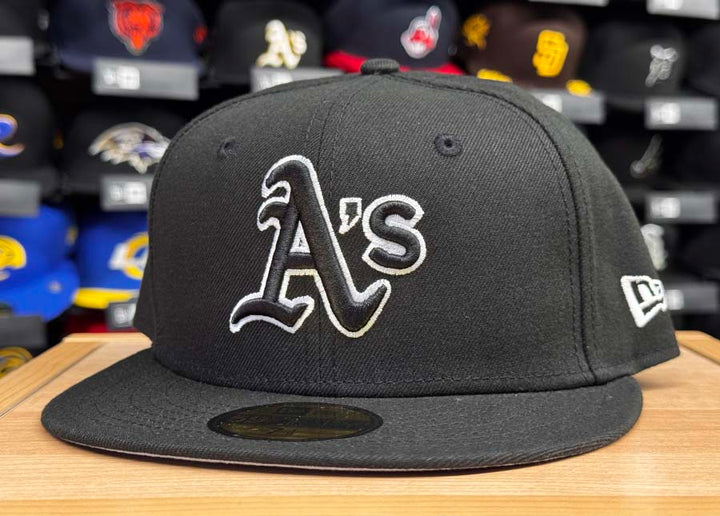 Oakland Athletics Fitted New Era 59Fifty Sox Logo White Outline Black Hat Cap