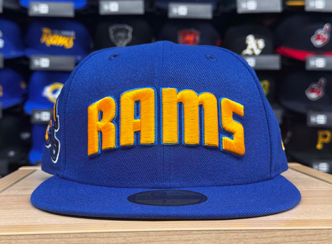 Los Angeles Rams Fitted New Era 59FIFTY Block Royal Blue Hat Cap Grey UV