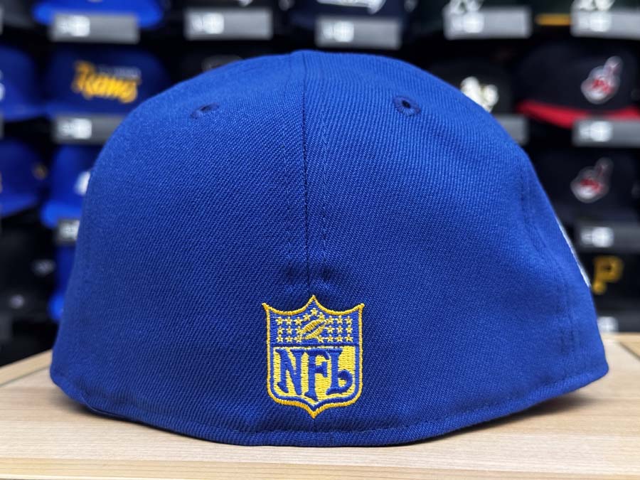 Los Angeles Rams Fitted New Era 59FIFTY Block Royal Blue Hat Cap Grey UV