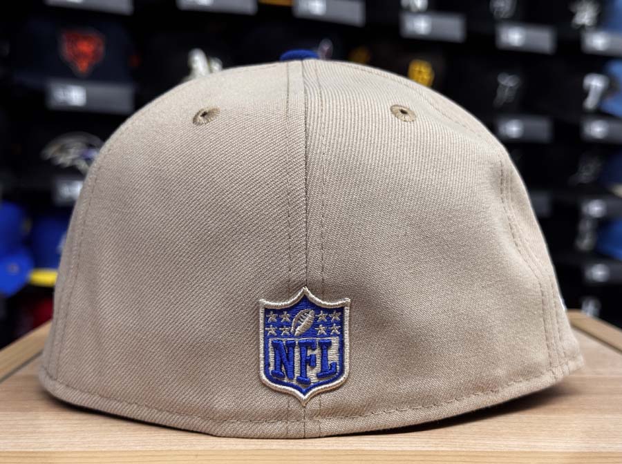 Los Angeles Rams Fitted New Era 59FIFTY Super Bowl Champions Camel Royal Blue Hat Cap Grey UV