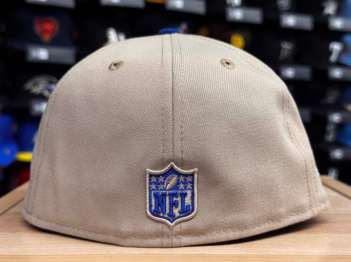 Los Angeles Rams Fitted New Era 59FIFTY Super Bowl Champions Camel Royal Blue Hat Cap Grey UV