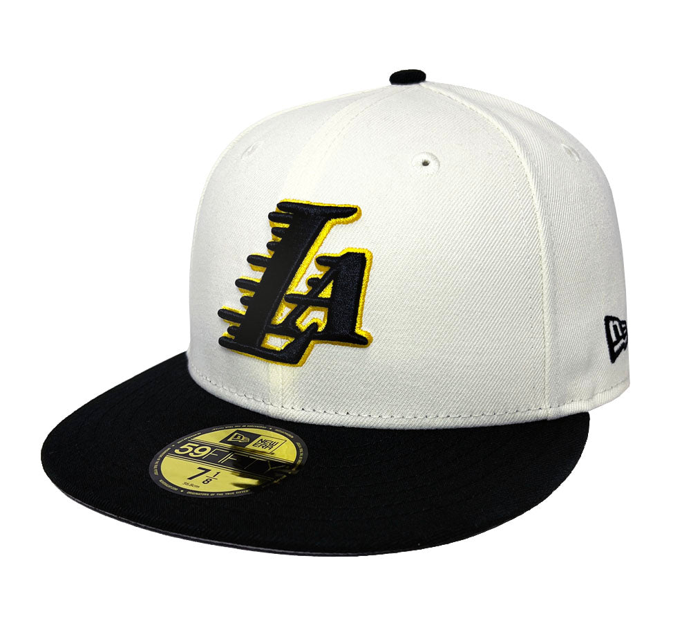 Lakers Fitted New Era 59Fifty LA Logo Chrome Black Cap Hat Grey UV - THE 4TH QUARTER