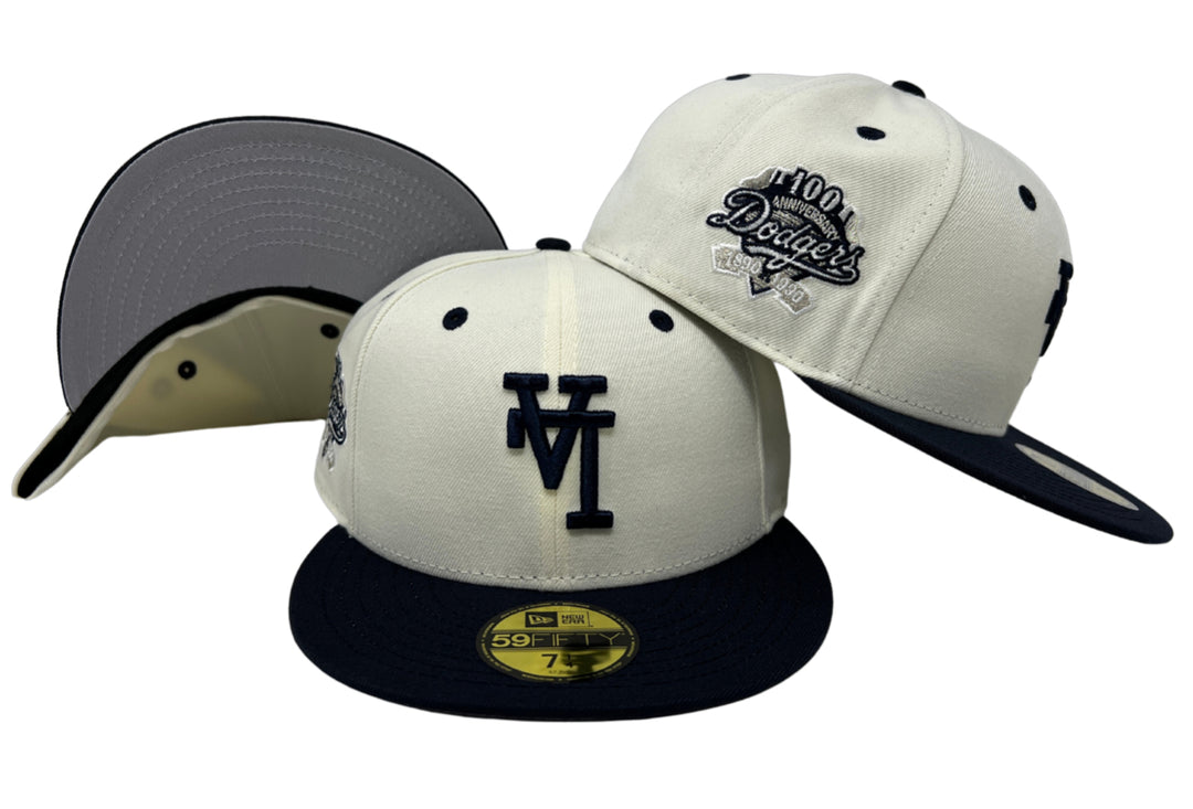 Dodgers Fitted New Era 59Fifty Upside Down Logo 100th Anni. Chrome Navy Hat Cap Grey UV - THE 4TH QUARTER