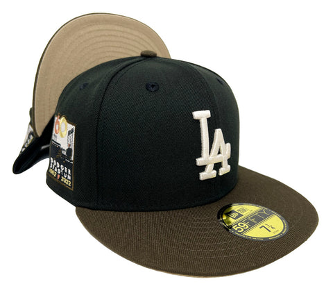 Los Angeles Dodgers Fitted New Era 59Fifty Ivory Logo Black Brown 60th Anniversary Hat Cap