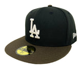 Los Angeles Dodgers Fitted New Era 59Fifty Ivory Logo Black Brown 60th Anniversary Hat Cap