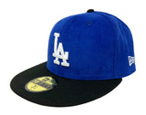 Los Angeles Dodgers Fitted New Era 59Fifty 100th Blue Corduroy Black Hat Cap Grey UV