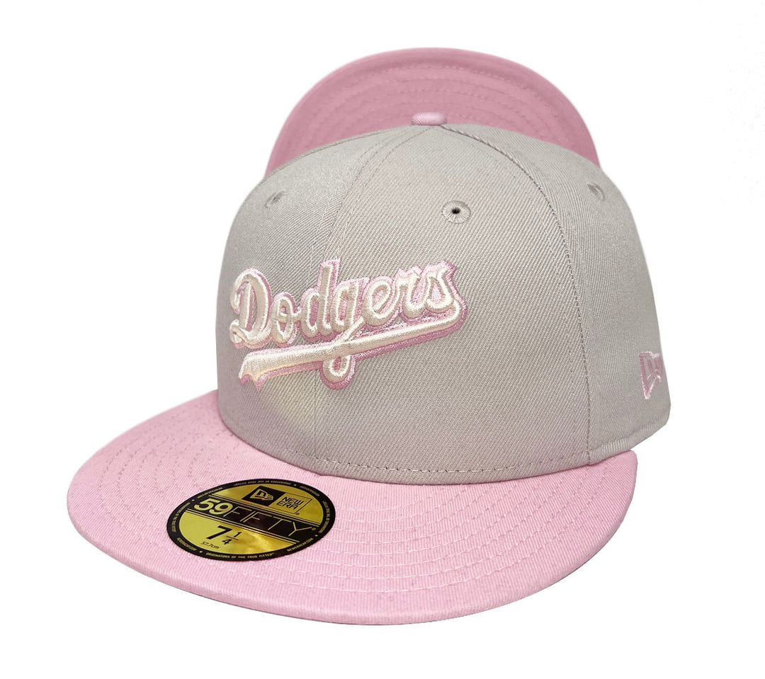Los Angeles Dodgers Fitted New Era 59Fifty Wordmark Stone Pink Hat Cap - THE 4TH QUARTER