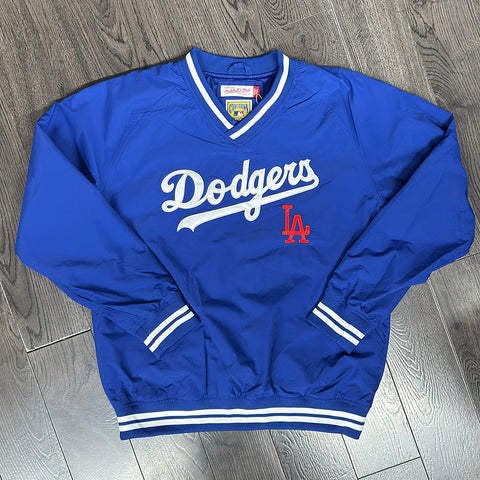 Los Angeles Dodgers Mens Jacket Pullover Mitchell & Ness Wordmark V-Neck Nylon Blue