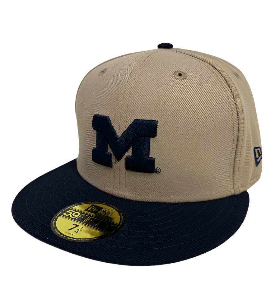 Michigan Wolverines Fitted New Era 59Fifty 2 Tone Camel Cap Hat Grey UV - THE 4TH QUARTER