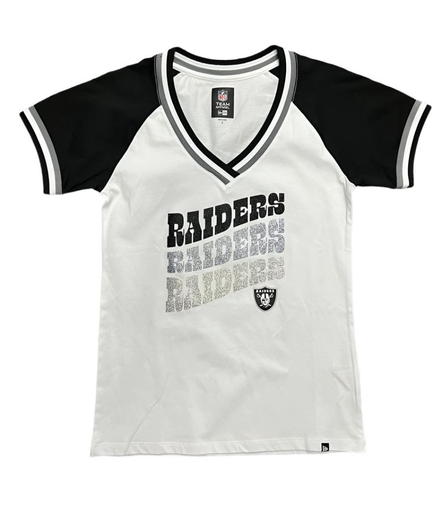 Las Vegas Raiders Womens New Era Stripes V-Neck 2 Tone Tee - THE 4TH QUARTER