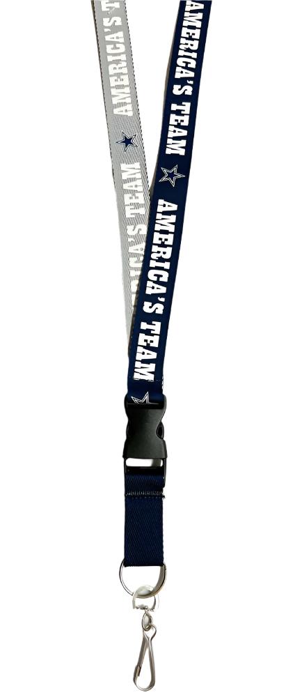 Dallas Cowboys Badge Ticket Holder Keychain Lanyard w/ 1" Breakaway 2 Tone Slogan - THE 4TH QUARTER