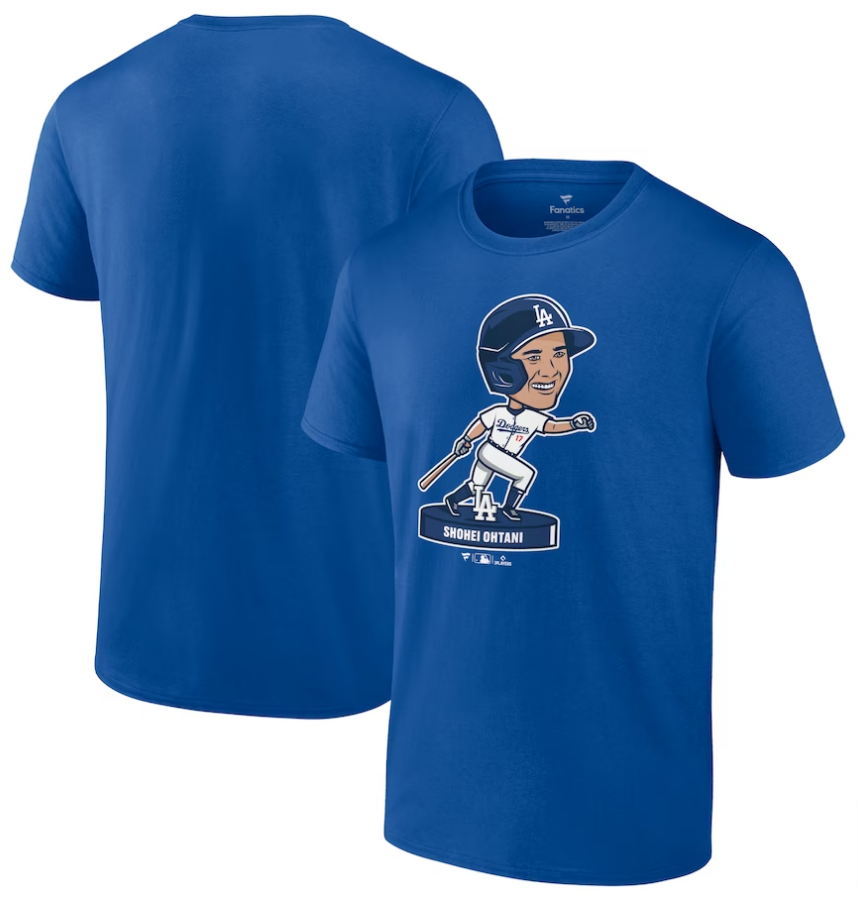 Los Angeles Dodgers Mens T-Shirt Fanatics BOBBLEHEAD Shohei Ohtani Tee Blue - THE 4TH QUARTER