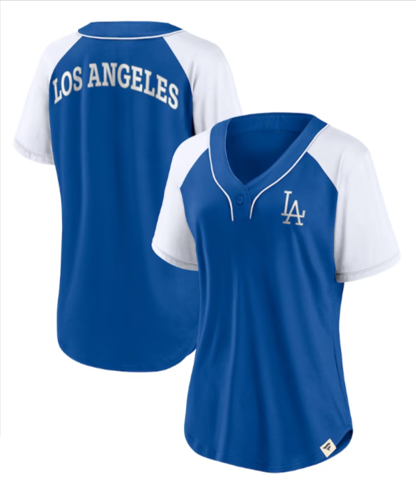 Los Angeles Dodgers Women's Fanatics Bunt Raglan V-Neck T-Shirt - THE 4TH QUARTER