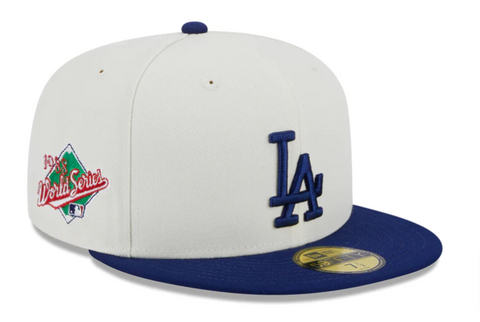 Los Angeles Dodgers Fitted New Era 59Fifty LA Logo 88 WS Chrome Blue Cap Hat Grey UV