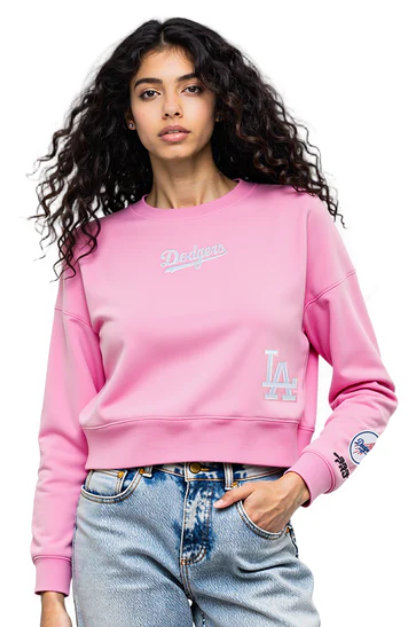 Los Angeles Dodgers Womens Crop Sweatshirt Pro Standard Wingspan Pullover Crewneck PINK - THE 4TH QUARTER