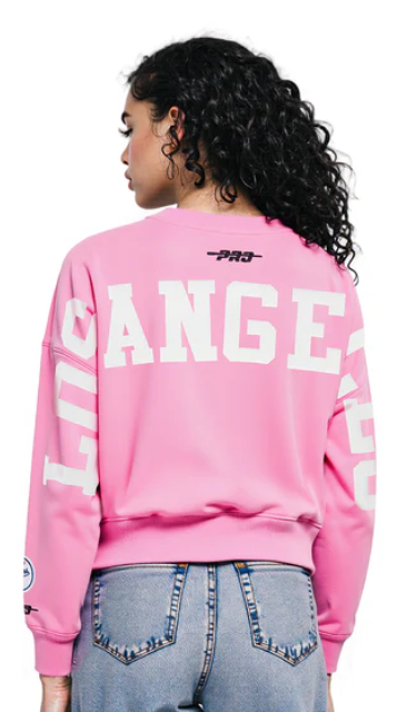 Los Angeles Dodgers Womens Crop Sweatshirt Pro Standard Wingspan Pullover Crewneck PINK - THE 4TH QUARTER