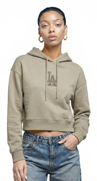 Los Angeles Dodgers Womens Crop Sweatshirt Pro Standard Wingspan Pullover Hoodie TAUPE - THE 4TH QUARTER