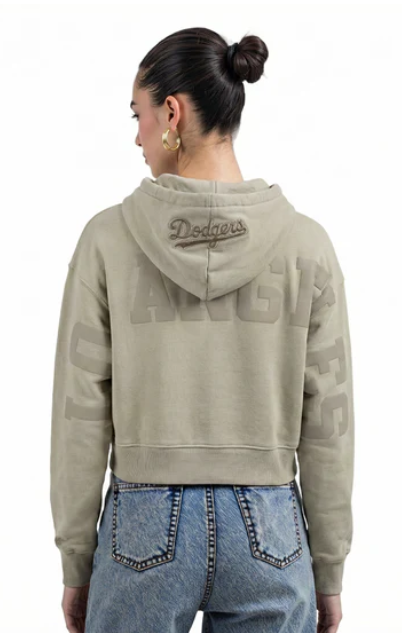 Los Angeles Dodgers Womens Crop Sweatshirt Pro Standard Wingspan Pullover Hoodie TAUPE - THE 4TH QUARTER