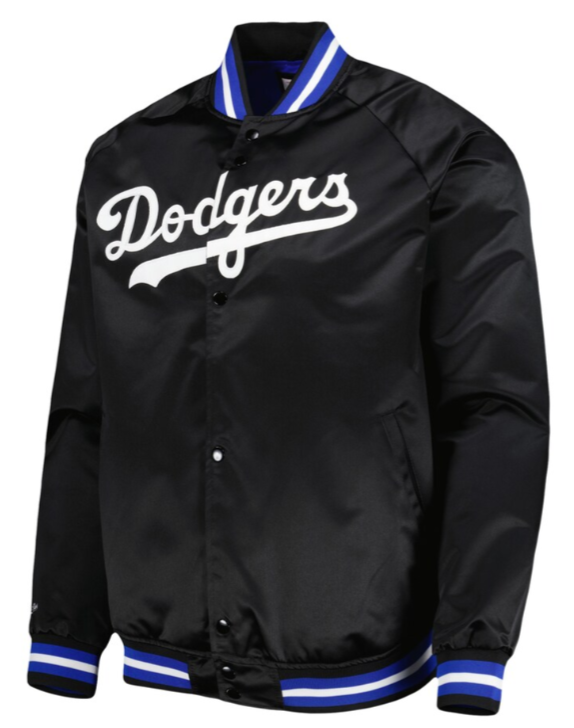Los Angeles Dodgers Mens Jacket Mitchell & Ness Lightweight Satin Black - THE 4TH QUARTER
