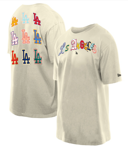 Los Angeles Dodgers Mens T-Shirt New Era Cream Ransom Note Oversized Tee