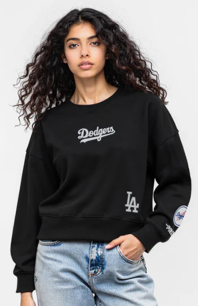 Los Angeles Dodgers Womens Crop Sweatshirt Pro Standard Wingspan Pullover Hoodie Black - THE 4TH QUARTER