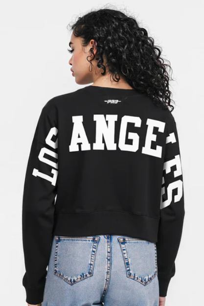 Los Angeles Dodgers Womens Crop Sweatshirt Pro Standard Wingspan Pullover Hoodie Black