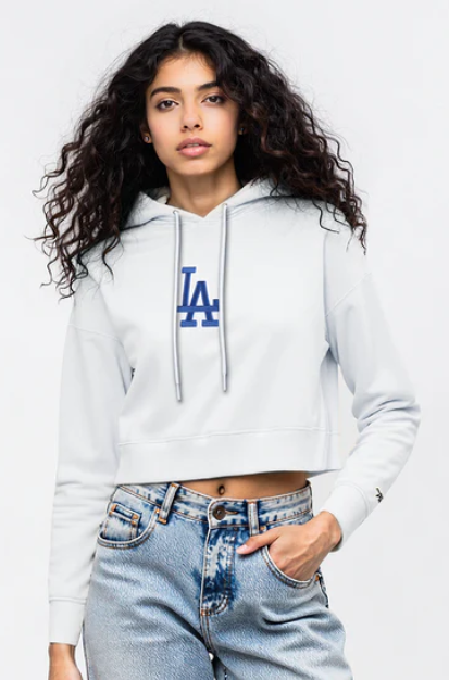 Los Angeles Dodgers Womens Crop Sweatshirt Pro Standard Wingspan Pullover Hoodie WHITE - THE 4TH QUARTER