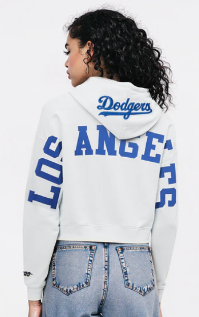Los Angeles Dodgers Womens Crop Sweatshirt Pro Standard Wingspan Pullover Hoodie WHITE - THE 4TH QUARTER