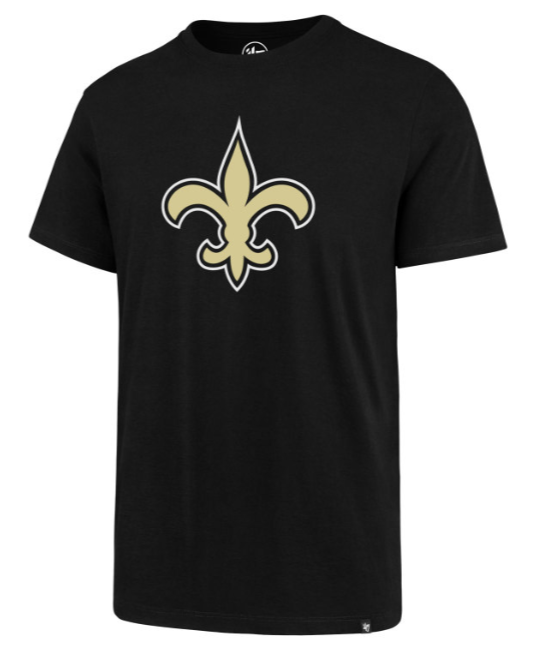 New Orleans Saints Mens T-Shirt 47 Brand Super Rival Logo Black Tee - THE 4TH QUARTER