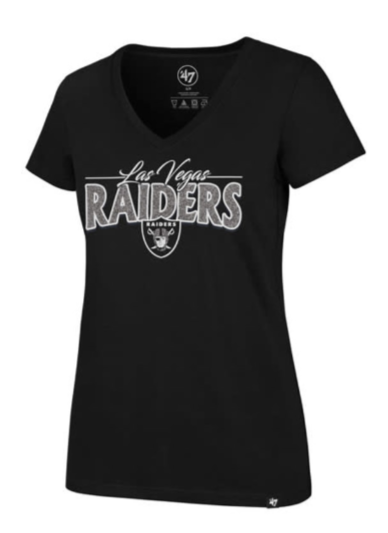 Raiders Womens 47 Brand Ultra Rival Glimmer T-Shirt V-Neck Top Black - THE 4TH QUARTER