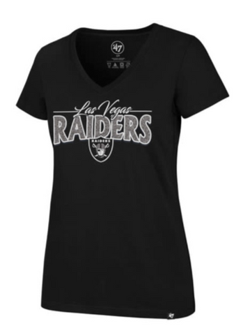 Raiders Womens 47 Brand Ultra Rival Glimmer T-Shirt V-Neck Top Black