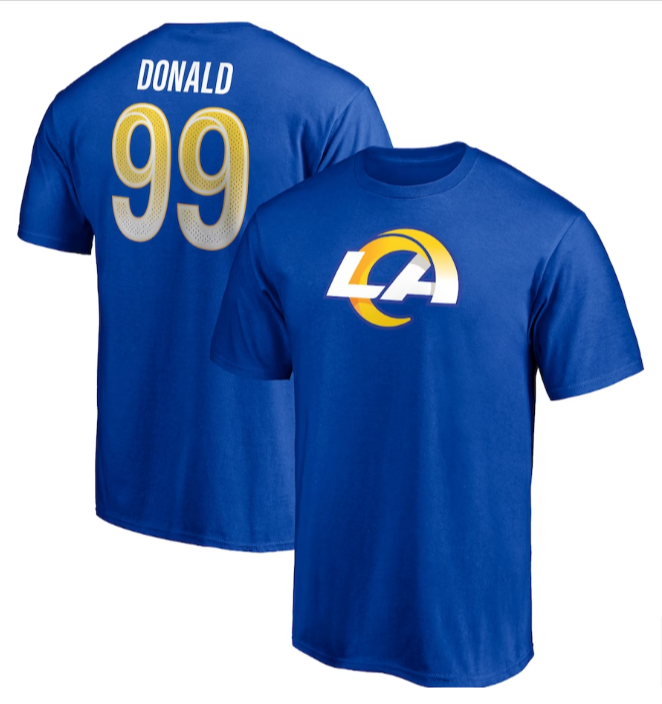 Los Angeles Rams Mens T-Shirt Fanatics Player Icon Aaron Donald #99 Blue Tee - THE 4TH QUARTER
