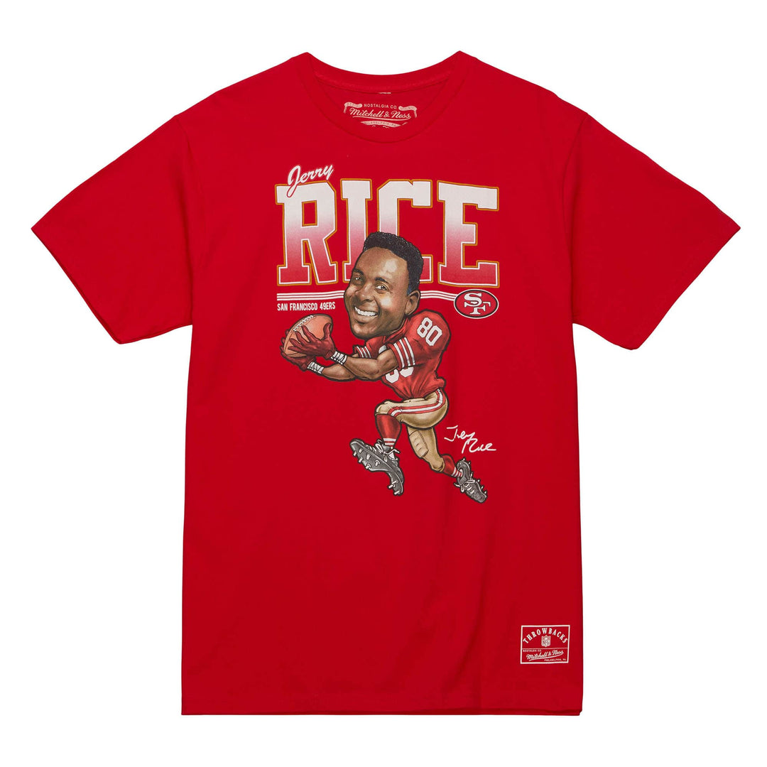 San Francisco 49ers Mens T-Shirt Mitchell & Ness Jerry Rice Caricatures Tee Red - THE 4TH QUARTER