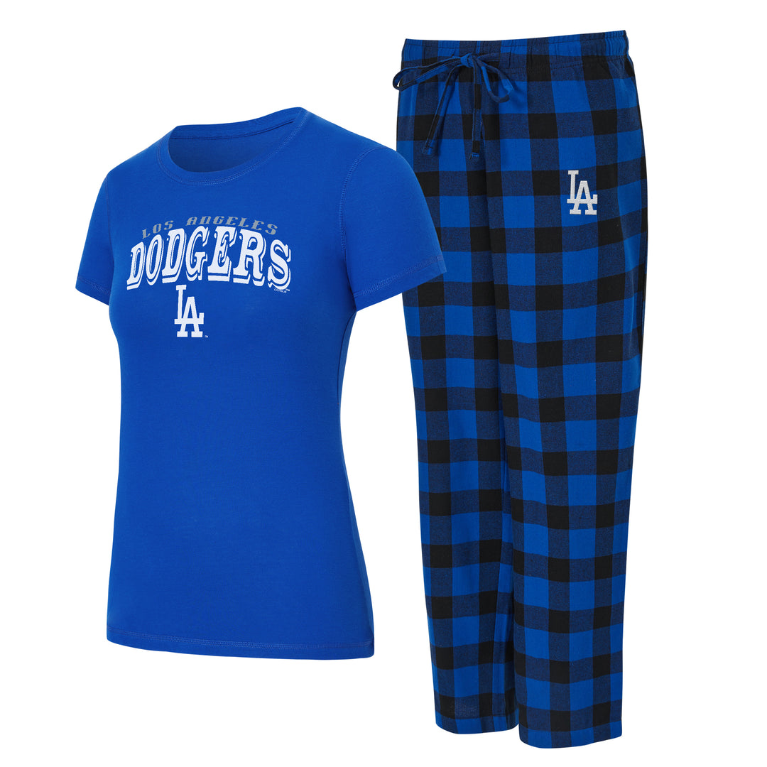 Los Angeles Dodgers Womens Concepts Sport 2-piece T-Shirt & Flannel Pant 2pc Pajama Set - THE 4TH QUARTER
